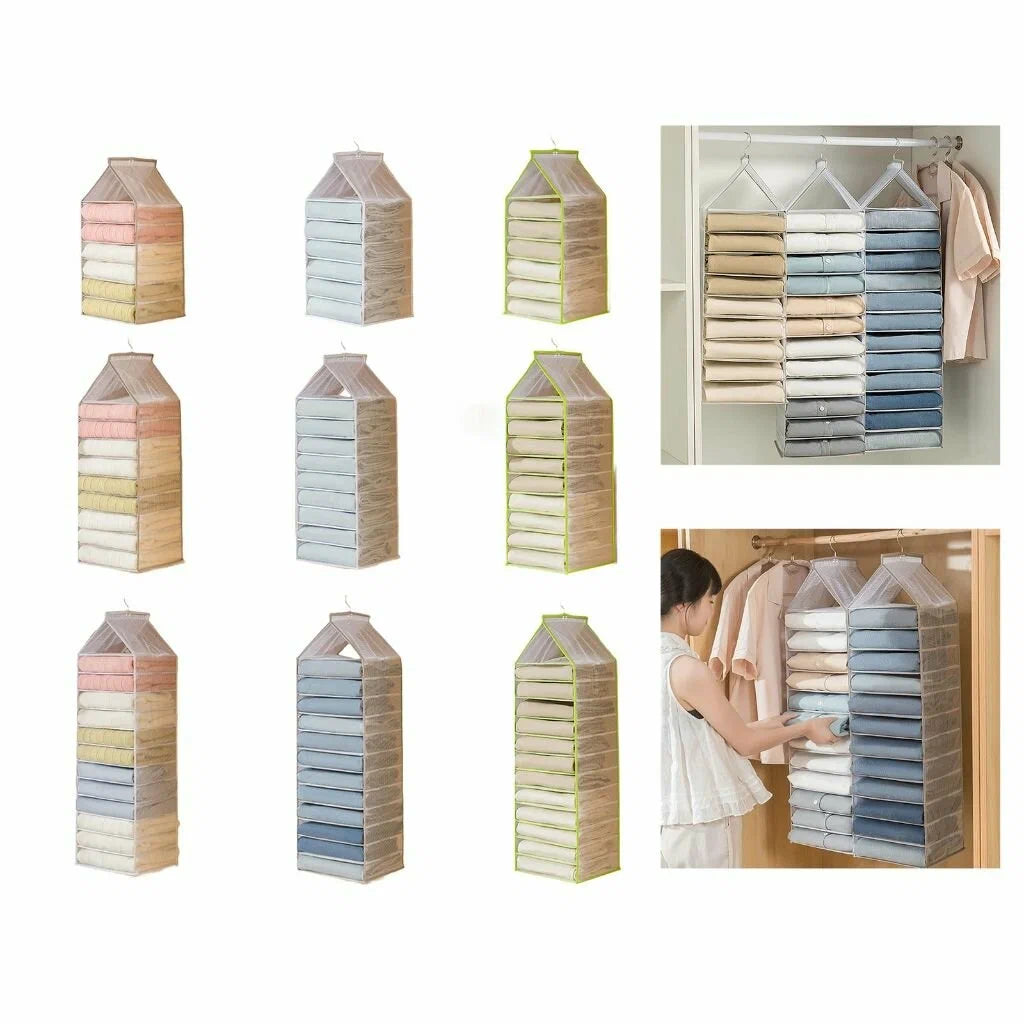 6-Slot Hanging Closet Organizer – Foldable Wardrobe Storage Shelf for Clothes & Accessories