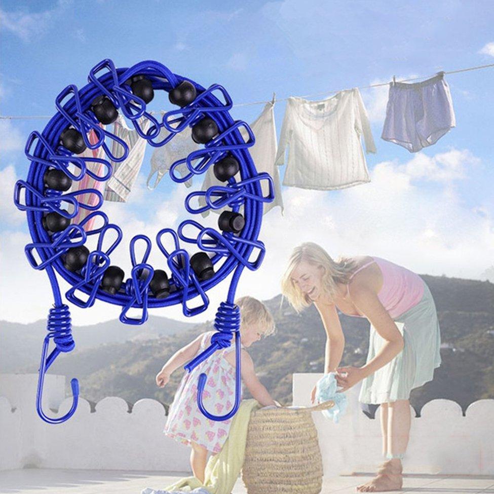 Portable Elastic Clothesline – Adjustable Travel Laundry Drying Rope with Clips