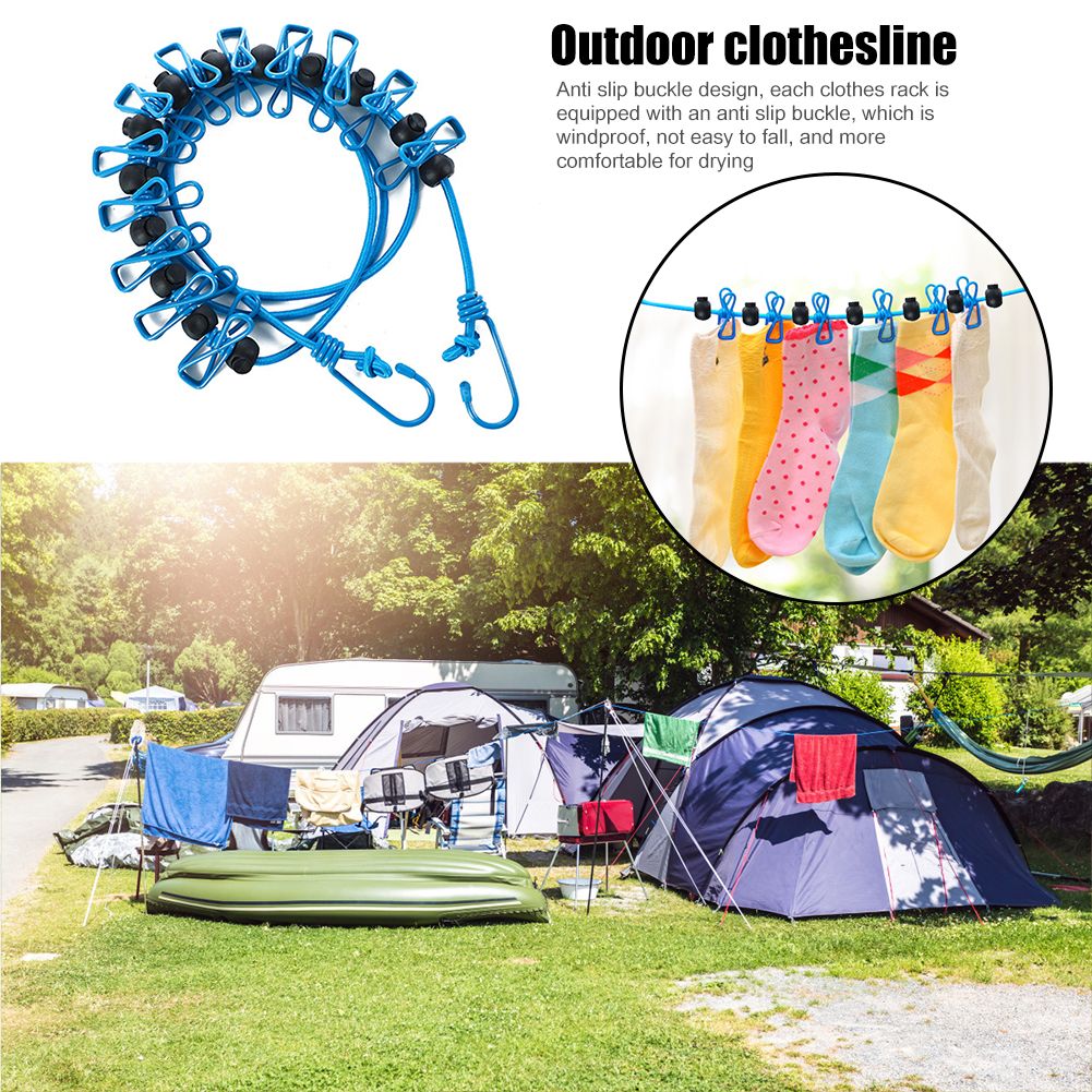Portable Elastic Clothesline – Adjustable Travel Laundry Drying Rope with Clips