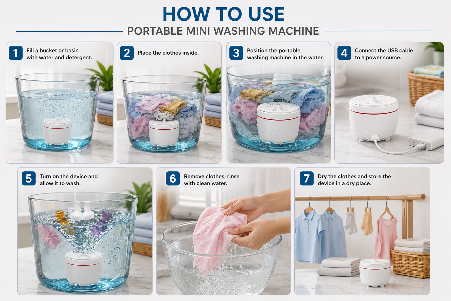 Portable Mini Washing Machine – USB-Powered Ultrasonic Turbo Washer for Travel & Small Laundry