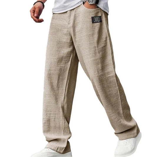 Men's Corduroy Casual Pants – Loose Fit Wide Leg Straight-Leg Sweatpants with Elastic Waist & Drawstring