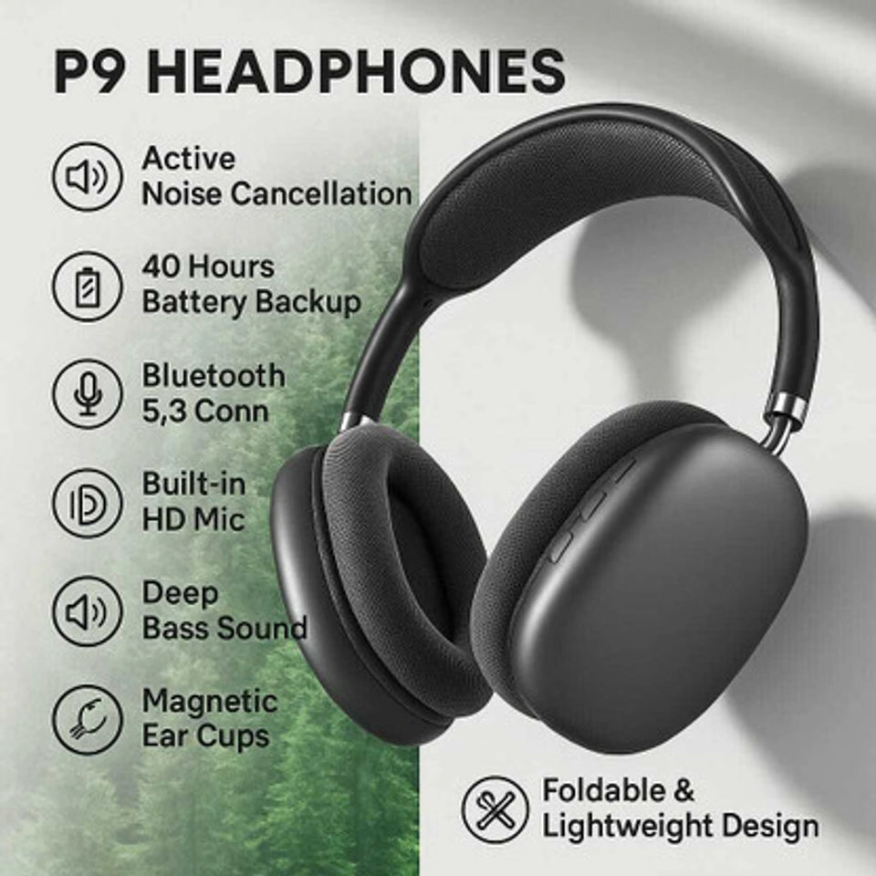 “Premium Over-Ear Bluetooth Headphones with Built-In Mic & Comfort Fit”  Highlights comfort and call feature