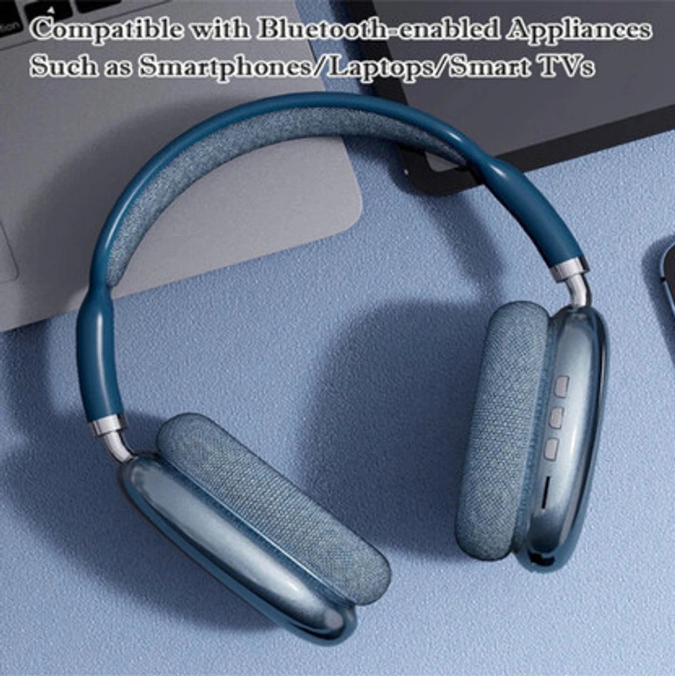 “Premium Over-Ear Bluetooth Headphones with Built-In Mic & Comfort Fit”  Highlights comfort and call feature