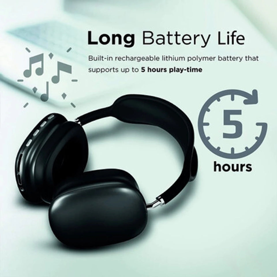 “Premium Over-Ear Bluetooth Headphones with Built-In Mic & Comfort Fit”  Highlights comfort and call feature